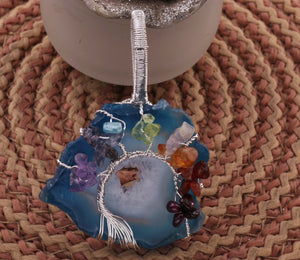 Shaded Blue Agate Silver Plated tree of life Pendant , Tree of life pendant, Family tree Pendant ,(YOU CHOOSE)HS031 - Tucson Beads