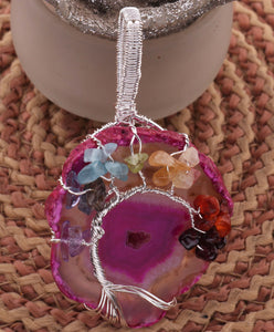 Pink Agate Silver Plated tree of life Pendant , Tree of life pendant, Family tree Pendant ,(YOU CHOOSE)HS032 - Tucson Beads
