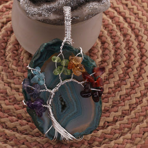 Green Lace Agate Silver Plated tree of life Pendant , Tree of life pendant, Family tree Pendant,(YOU CHOOSE) HS036 - Tucson Beads