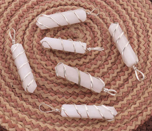 1 Pc White Howlite  Spiral Wire Wrapped Pencil Point Pendant Gemstone- Silver Wire Wrapped Pendant HS092 - Tucson Beads