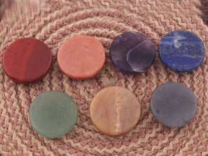 7 Pcs Set Chakra Set Healing  Engraved Gemstone Reiki Meditation Chakra  - Healing Gemstone ,Chakra Grid Set, 32mm  HS112 - Tucson Beads
