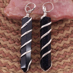 Black Sandstone  Spiral Wire Wrapped Pencil Point Pendant Gemstone- Silver Wire Wrapped Pendant HS0111 - Tucson Beads