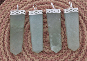1 PC Green Aventurine Flat Pencil  Cap Gemstone Pendant, Bonded Pencil  Pendant Healing Stones Silver Plated Pendant HS139 - Tucson Beads