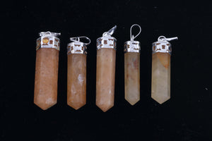 1 PC Peach Agate Pencil Point Gemstone Crystal 925 Silver Plated Pendant - Silver Toned Ornate Pendant 38mmx9mm-44mmx10mm HS172 - Tucson Beads