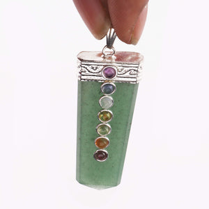 2 Pcs Green Aventurine Flat Pencil Point Pendant With 7 Chakra Stone ,Spiritual Wands - Healing Gemstone HS196 - Tucson Beads