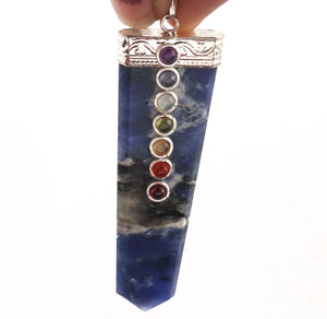 1 PC Sodalite Flat Pencil Point Pendant With 7 Chakra Stone ,Spiritual Wands, - Healing Gemstone 47x16mm-67x15mm HS194 - Tucson Beads