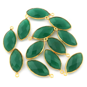 6 Pcs Turquoise, Iolite & Green Onyx Marquise Shape 24k Gold Plated Pendant - 24mmx11mm PC423 - Tucson Beads