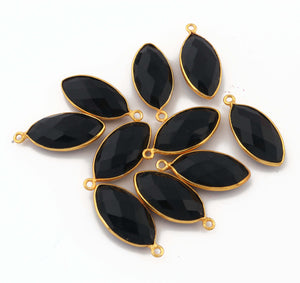 6 Pcs Garnet, Amethyst & Black Onyx Marquise Shape 24k Gold Plated Pendant - 24mmx11mm PC425 - Tucson Beads