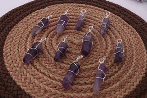 1 PC Amethyst Spiral Wire Wrapped Pencil Point Pendant Gemstone- Silver Wire Wrapped Double term Pendant 38mmx9mm-42mmx10mm HS250 - Tucson Beads