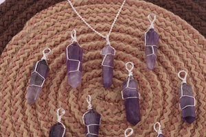 1 PC Amethyst Spiral Wire Wrapped Pencil Point Pendant Gemstone- Silver Wire Wrapped Double term Pendant 38mmx9mm-42mmx10mm HS250 - Tucson Beads