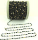 5 Feet Black Spinel  and Gold Pyrite Black Wire  Wrapped Beaded Chain - Black Spinel  Beads in Black wire wrapped chain Bdb073 - Tucson Beads