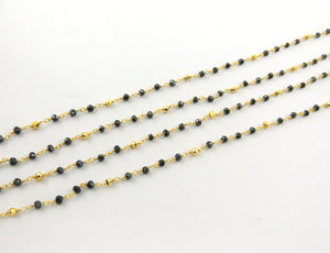 5 Feet Black Spinel Silver Coated With Gold Pyrite Beaded Chain -Black Spinel Beads wire wrapped 24k Gold Plated chain BDG015 - Tucson Beads