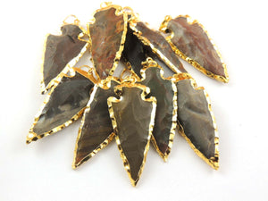 1 Pc Jasper Arrowhead  24k Gold  Plated Charm Pendant -  Electroplated With Gold Edge - 53mm-59mm (you choose) AR098 - Tucson Beads
