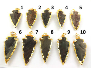 1 Pc Jasper Arrowhead  24k Gold  Plated Charm Pendant -  Electroplated With Gold Edge - 53mm-59mm (you choose) AR098 - Tucson Beads