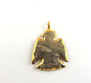 5 PCS Jasper Bird 24k Gold Plated Charm Single Bail Pendant - Electroplated With Gold Edge 50mm-54mm AR064 - Tucson Beads