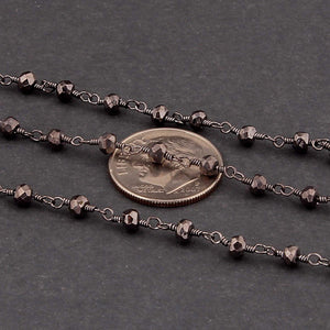 5 Feet Black Pyrite 3mm-4mm Rosary Style Beaded Chain - Pyrite Beads Black Wire Wrapped Chain Bdb005 - Tucson Beads