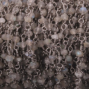10 Feet Labradorite 3mm-4mm Rosary Style Chain -Labradorite Beads in Black Wire Wrapped Beaded Chain Bdb074 - Tucson Beads