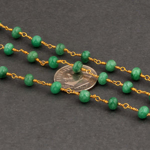 1 Feet Emerald Smooth  Ronelle Rosary Style Beaded Chain -  Emerald Beads wire wrapped 24k Gold Plated chain BD257 - Tucson Beads
