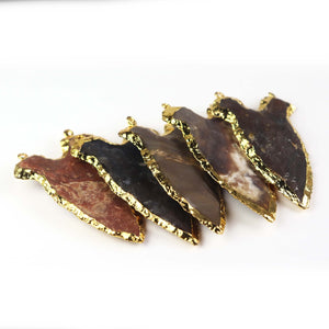 5 Pcs Jasper Arrowhead 24k Gold Plated Double Bail Pendant - Electroplated With Gold Edge - AR072 - Tucson Beads