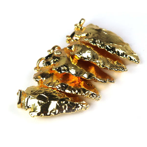 5 Pcs Golden Jasper Arrowhead 24k Gold Plated Single Bail Pendant - Electroplated With Gold Edge 43MMX19MM-37MMX18MM AR056 - Tucson Beads