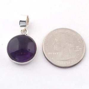1 Pc Genuine and Rare Amethyst Round Pendant - 925 Sterling Silver - Gemstone Pendant 22mm-17mm SJ24 - Tucson Beads
