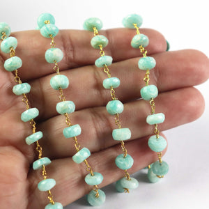 1 Feet  Amazonite Rosary Style Beaded Chain -Amazonite Beads Wire Wrapped Chain, 6mm-10mm, 24k Gold Plated chain per foot SC003 - Tucson Beads