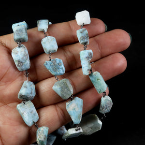 1 Foot Larimar Rosary Style Beaded Chain - Oxidized Silver Plated Wire Wrapped Chain Faceted Nuggets Beads 11mmx7mm-15mmx6mm SC015 - Tucson Beads