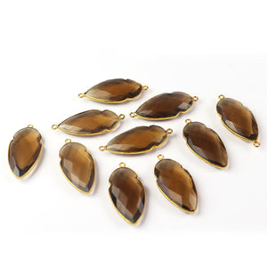 5 Pcs Smoky Quartz  24k Gold Plated Faceted Dagger Shape Pendant/ Connector-  37mmx16mm-34mmx16mm PC468 - Tucson Beads