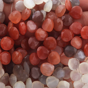 1 Strand Multi Moonstone Faceted Briolettes - Heart Shape Beads 8mmx8mm-8mmx7mm 10 Inches BR034 - Tucson Beads