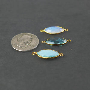 10 Pcs Ice quartz, Tourquise, Blue Topaz 24k Gold Plated Faceted Marquise Shape Double Bail Connector 27mmx11mm PC440 - Tucson Beads
