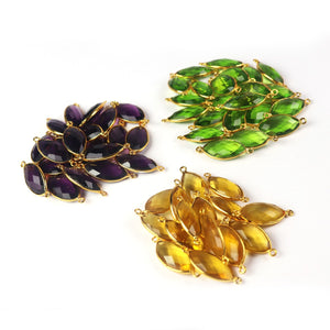 8 Pcs Iolite, Amethyst, Citrine , Peridot 24k Gold Plated Faceted Marquise Shape Double Bail Connector 26mmx11mm-27mmx11mm PC441 - Tucson Beads