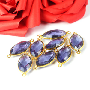 8 Pcs Iolite, Amethyst, Citrine , Peridot 24k Gold Plated Faceted Marquise Shape Double Bail Connector 26mmx11mm-27mmx11mm PC441 - Tucson Beads