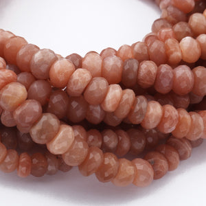  1 Strand Peach moonstone Rondelles Faceted Beads 9mmx8mm-11mmx6mm 12.5 Inches BR3116 - Tucson Beads