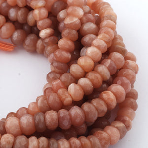  1 Strand Peach moonstone Rondelles Faceted Beads 9mmx8mm-11mmx6mm 12.5 Inches BR3116 - Tucson Beads