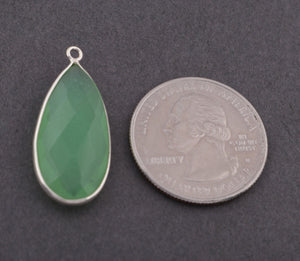 10 Pcs Green Chalcedony Pear Shape Pendant 925 Sterling Silver   - 28mmx13mm-30mmx13mm SS293 - Tucson Beads