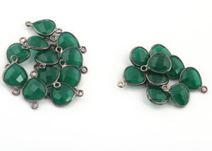 10 Pcs Emerald Oxidized Silver Heart Shape Connector/Pendant 14mmx11mm-17mmx11mm SS288  - Tucson Beads