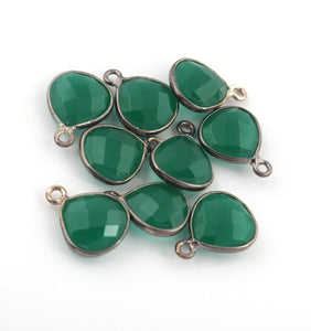 10 Pcs Emerald Oxidized Silver Heart Shape Connector/Pendant 14mmx11mm-17mmx11mm SS288  - Tucson Beads