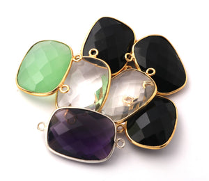 7 PCS Mix Stone (black onyx,crystal ,peridot )925 Sterling Vermeil Faceted Rectangle Double  Bail Connector - Green Chalcedony Connector 21mmx18mm-27mmx16mm SS287 - Tucson Beads