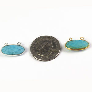 5 Pcs Turquoise 925 Sterling Silver/ Vermeil Faceted Oval Shape Double Bail pendant - 21mmx13mm SS660 - Tucson Beads