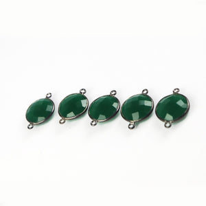 5 Pcs Green Onyx Oxidized Sterling Silver Round Shape Double Bail Connector 21mmx15mm SS745 - Tucson Beads