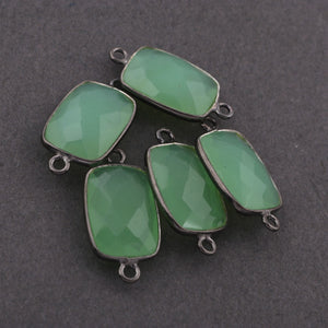 5  Pcs Green Chalcedony Oxidized sterling  silver Faceted Rectangle Shape connector-11mmx21mm SS241 - Tucson Beads