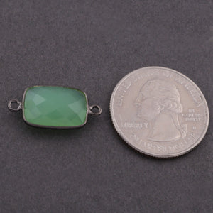 5  Pcs Green Chalcedony Oxidized sterling  silver Faceted Rectangle Shape connector-11mmx21mm SS241 - Tucson Beads