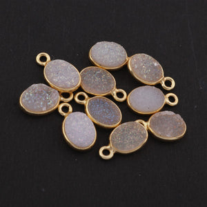 10 Pcs Mystic White Druzy Sterling Vermeil Faceted Oval Shape Pendant 12mmx7mm SS300 - Tucson Beads