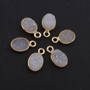 10 Pcs Mystic White Druzy Sterling Vermeil Faceted Oval Shape Pendant 12mmx7mm SS300 - Tucson Beads