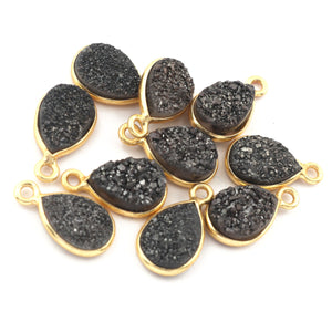 10 Pcs Mystic Black  Druzy Druzzy Drusy Pear Shape Pendant 925 Sterling Vermeil  14mmx18mm SS273 - Tucson Beads