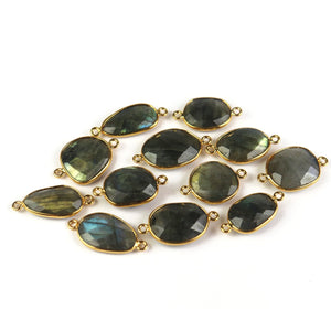 5 Pcs Labradorite 925 Sterling Vermeil Faceted Assorted Shape Double Bail Connector - 21mmx13mm-25mmx12mm SS834 - Tucson Beads