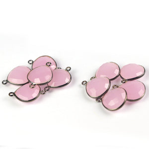 4 Pcs Rose Quartz Oxidized Sterling Silver Faceted Heart Shape Pendant / Connector - Gemstone 18mmx15mm-22mmx15mm SS826 - Tucson Beads