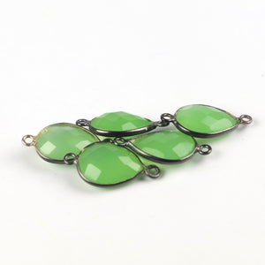 5 Pcs Green Chalcedony Oxidized Sterling Silver Faceted Pear Shape Double Bail Connector  - Gemstone 21mmx11mm SS825 - Tucson Beads