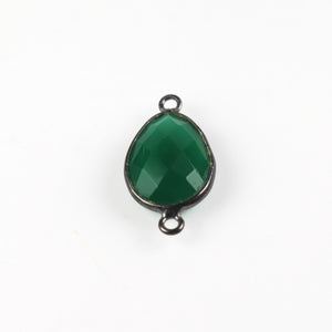 5 Pcs Green Onyx Oxidized Sterling Silver Pear Drop Connector/ Pendant - 18mmx11mm-21mmx11mm SS901 - Tucson Beads