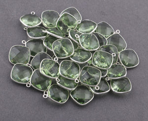 10 Pcs Green Amethyst 925 Sterling Silver Faceted Cushion Single Bail Pendant- Gemstone Pendant  17mmx13mm SS303 - Tucson Beads